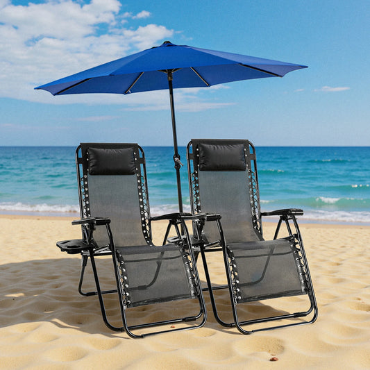 JHK Zero Gravity Portable Recliner Set With Cup Holders