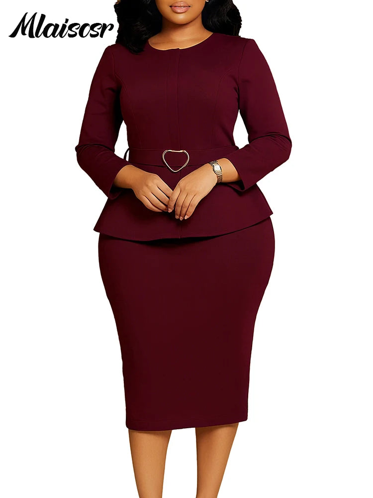 Mlaiscsr African Women Formal Office Belted Mid Dress