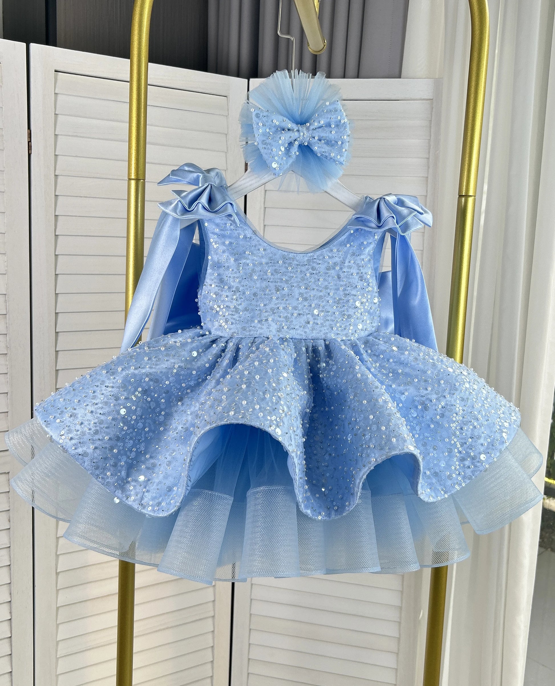 KLFLG Light Luxury Pageant Dress For Baby Girls With Sequins And Bow