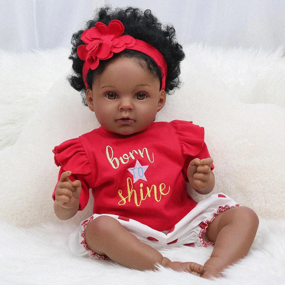 Realistic African American Reborn Baby Doll With Rooted Hair