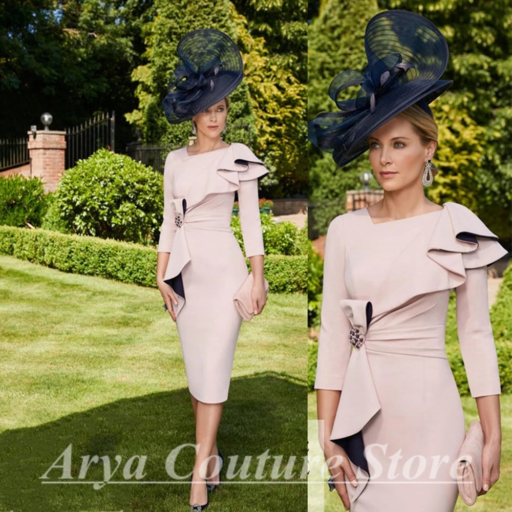 Rose Novias Jersey Tea Length Mother Of The Bride Dresses Beaded Pleats