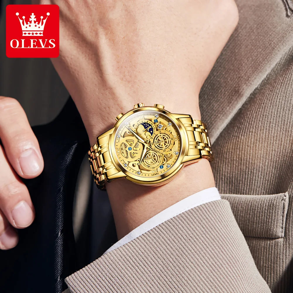OLEVS Luxury Mens Quartz Watch With Stainless Steel Strap