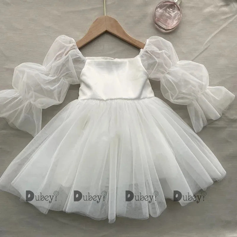 New Born Baby Girls Party Dress Toddler Girl Tulle Wedding Birthday Baptism Ceremony Gown Elegant Princess Dress Clothes