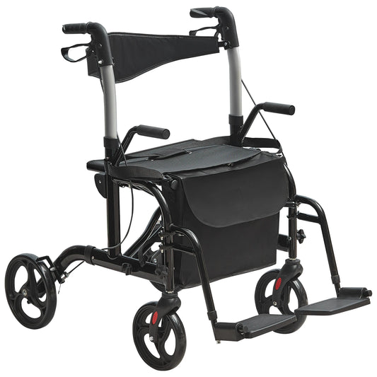 VEVOR 2 In 1 Rollator Walker Transport Chair for Seniors