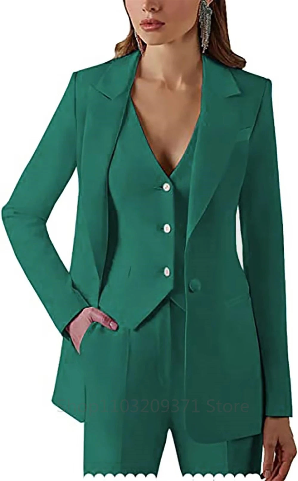 Women Suit Set Lapel Blazer Vest Pants Office Lady