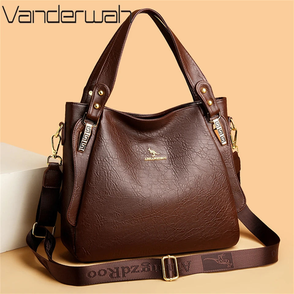 VANDERWAHCN Soft Leather Top Handle Bag For Women Crossbody Tote Large Capacity