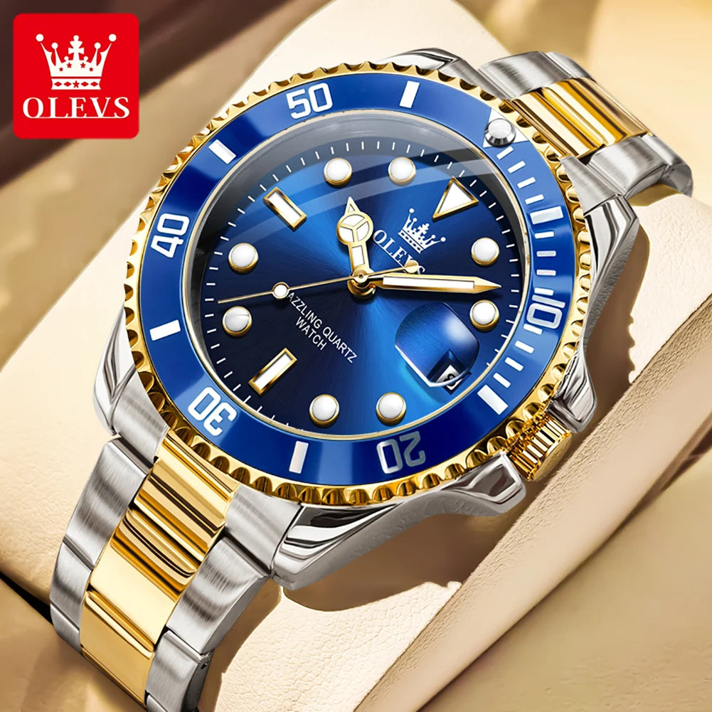 OLEVS 5885 Quartz Date Mens Watch Brushed Stainless Steel