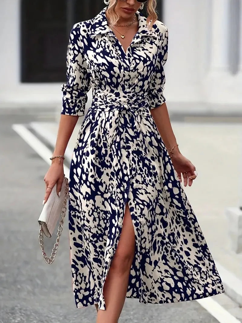 MLZECN European And American Printed Long Sleeve Aline Dress