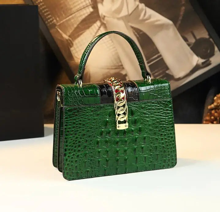 HYLHMCCN Crocodile Genuine Leather Crossbody Bag For Women