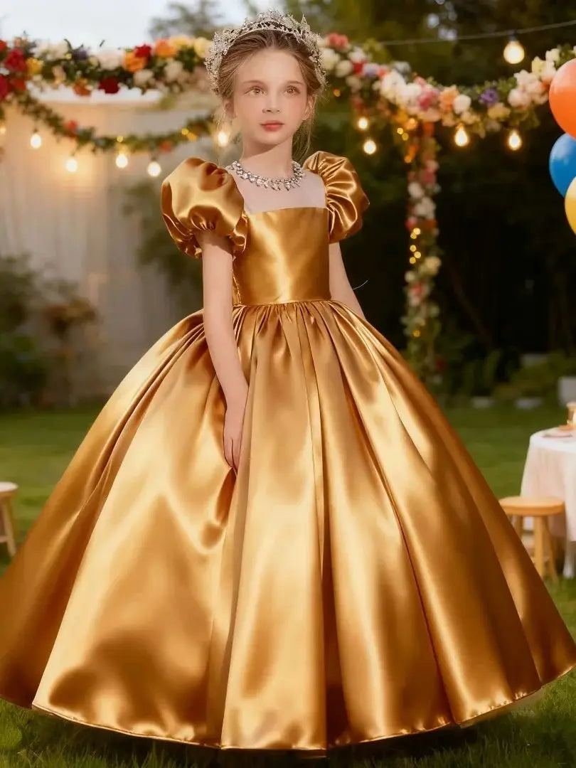 Gdybao Flower Girl Dress With Puff Sleeves For Weddings