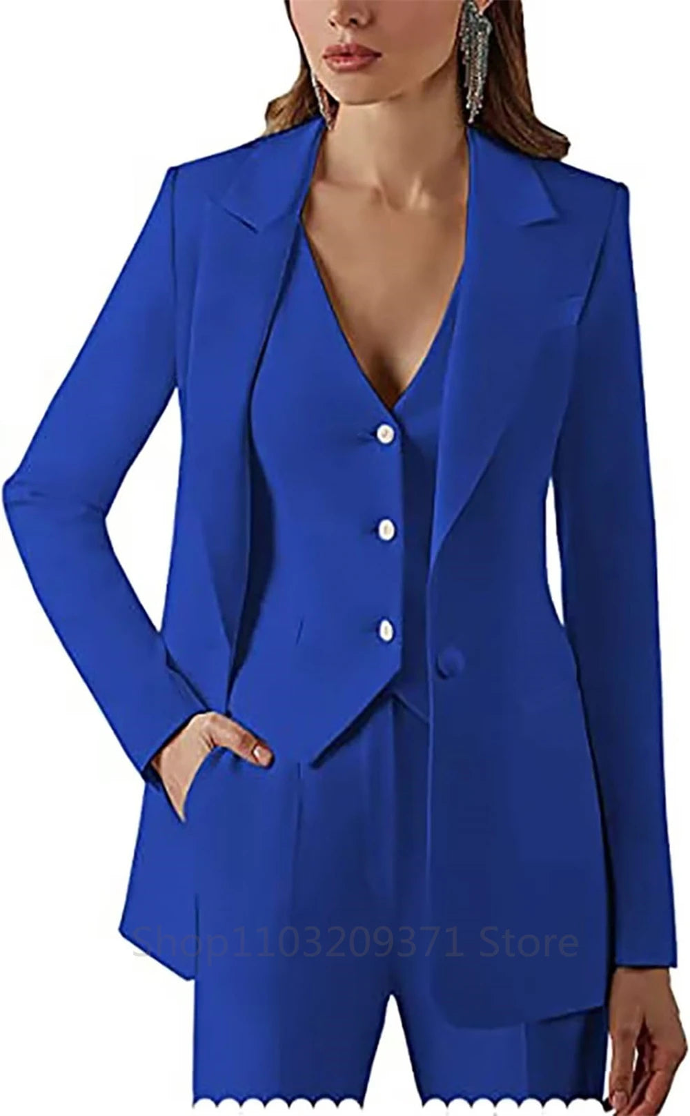 Women Suit Set Lapel Blazer Vest Pants Office Lady