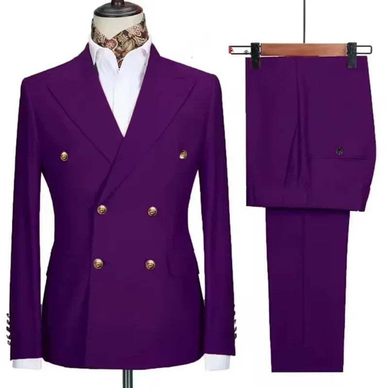 Xomoflag Men's Slim Fit Double Breasted Suit Jacket and Pants