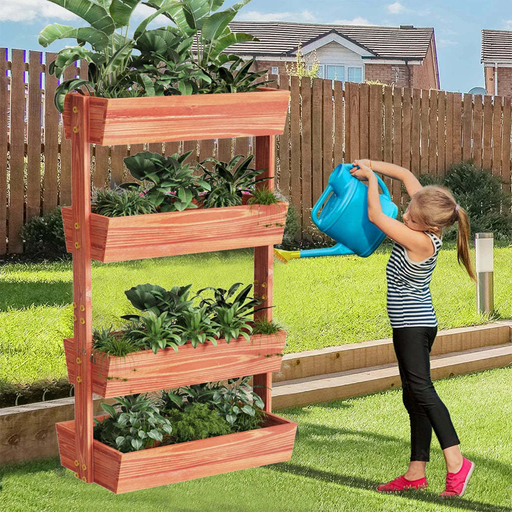 4 Tier Raised Garden Bed Fir Wood Vertical Planter