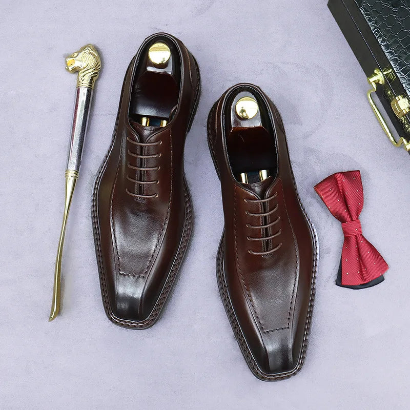 New Fashion Men Oxford Black/Coffee Casual Genuine Leather Business Buckle Square Toe Office & Career Men's Sapatos Shoes