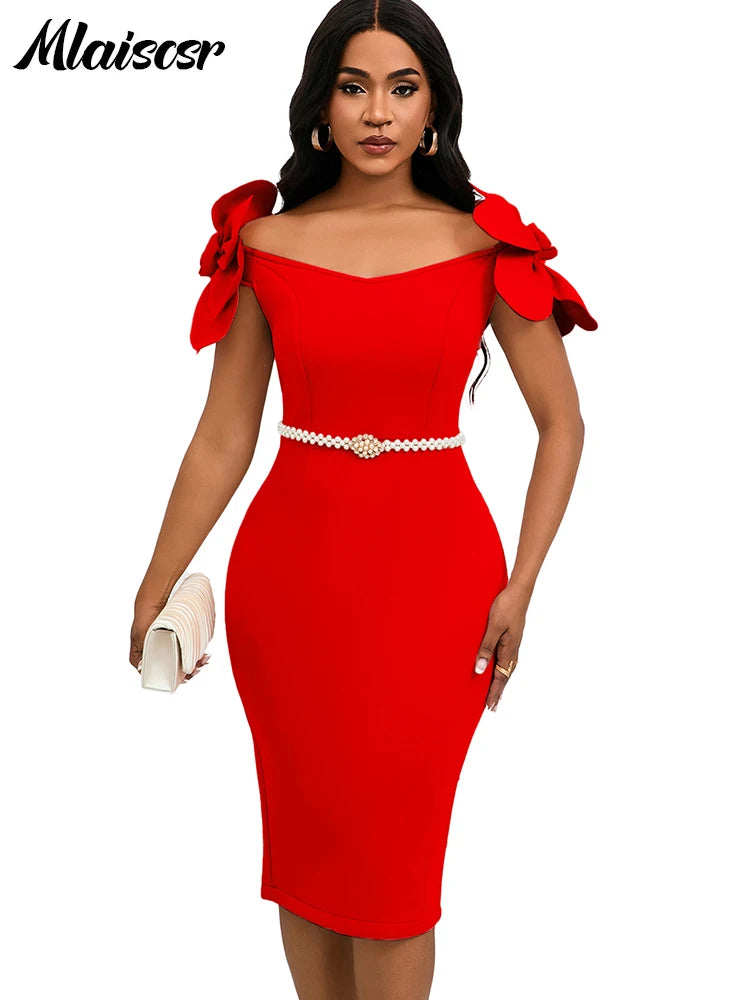 Mlaiscsr Off The Shoulder Petal Sleeve Midi Dress With Sash