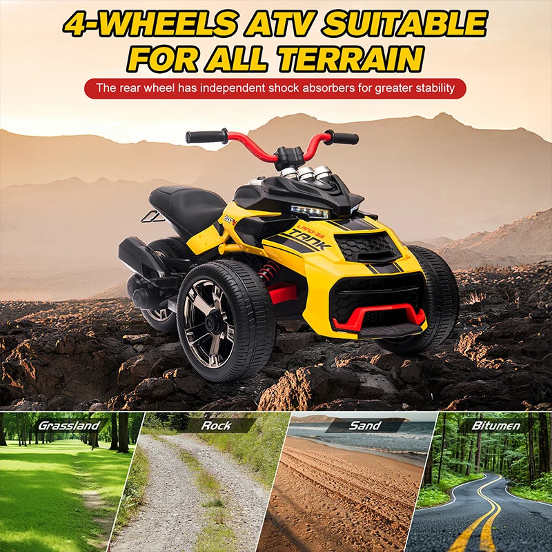 Mukidy 12V Kids ATV Ride On Toy Three Wheel Electric Vehicle Lights Music
