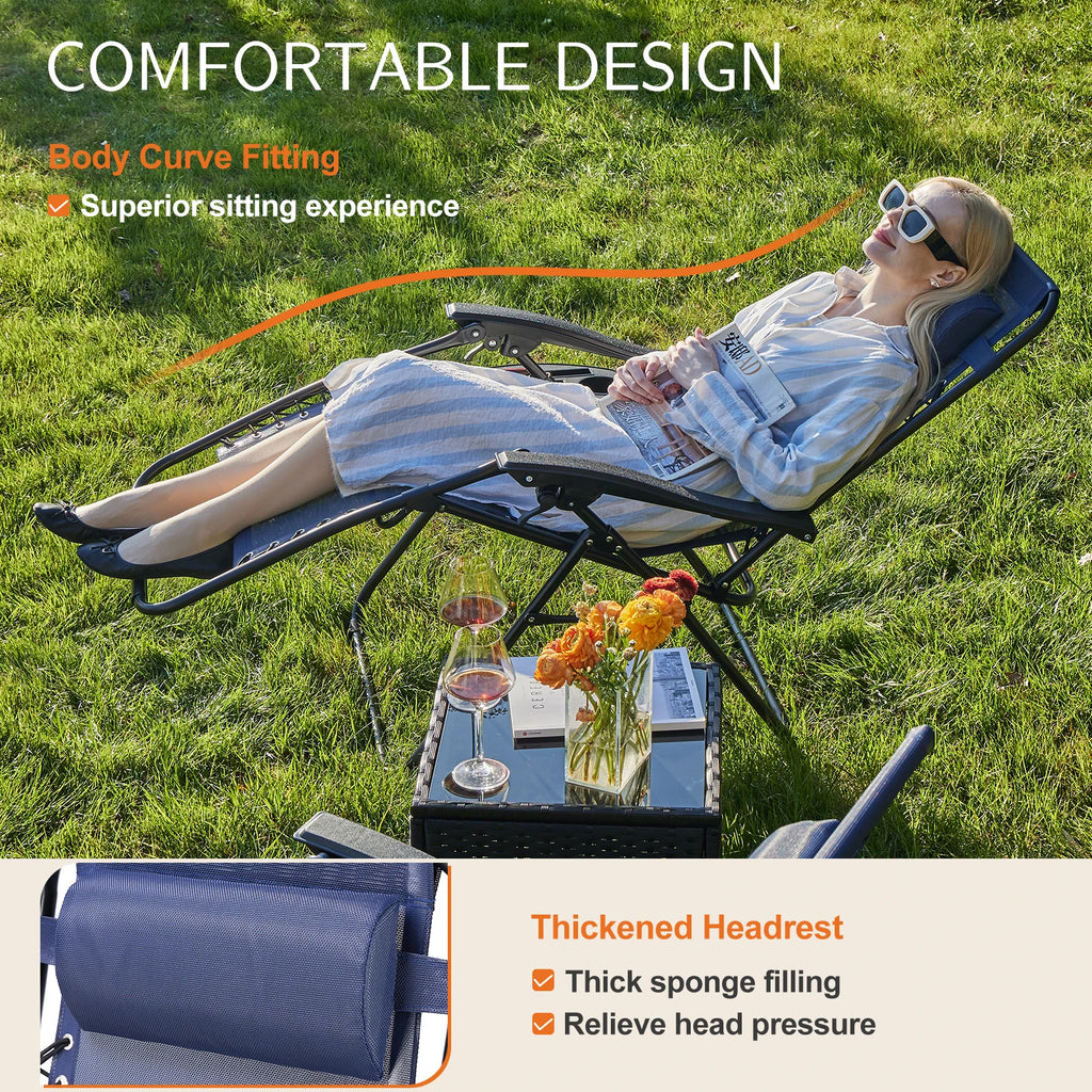 JHK Zero Gravity Set of 2 Portable Recliner Camping Patio Outdoor Garden Lounge Chair with Cup Holder Trays Adjustable Pillow