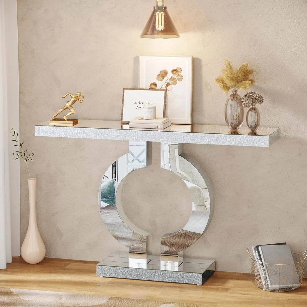 LITTLE TREE Mirrored Console Table With O Shaped Base