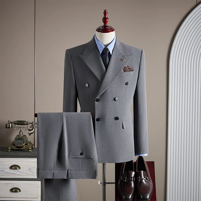 Men's Double Breasted Wedding Suit Set Slim Fit Three-Piece