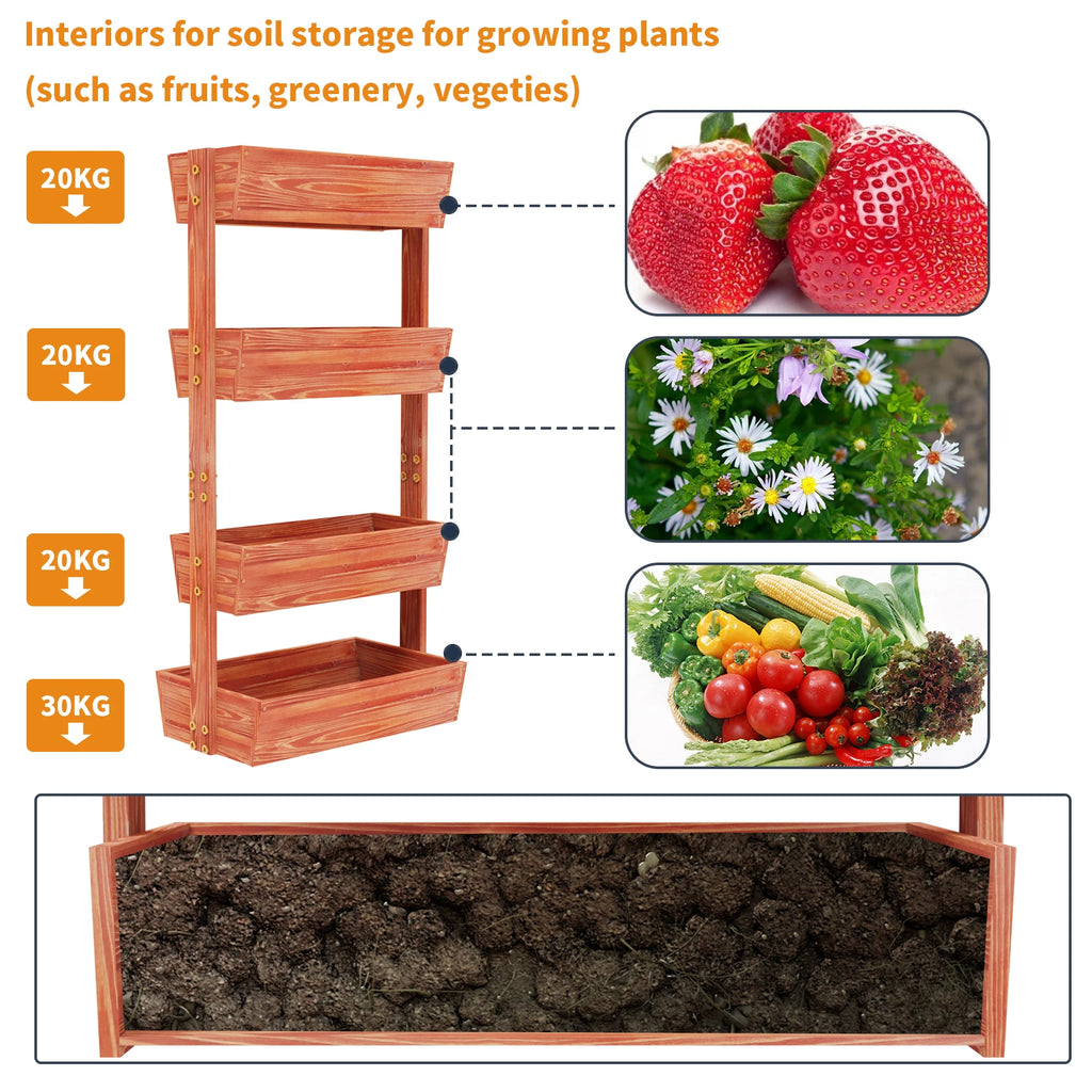4 Tier Raised Garden Bed Fir Wood Vertical Planter