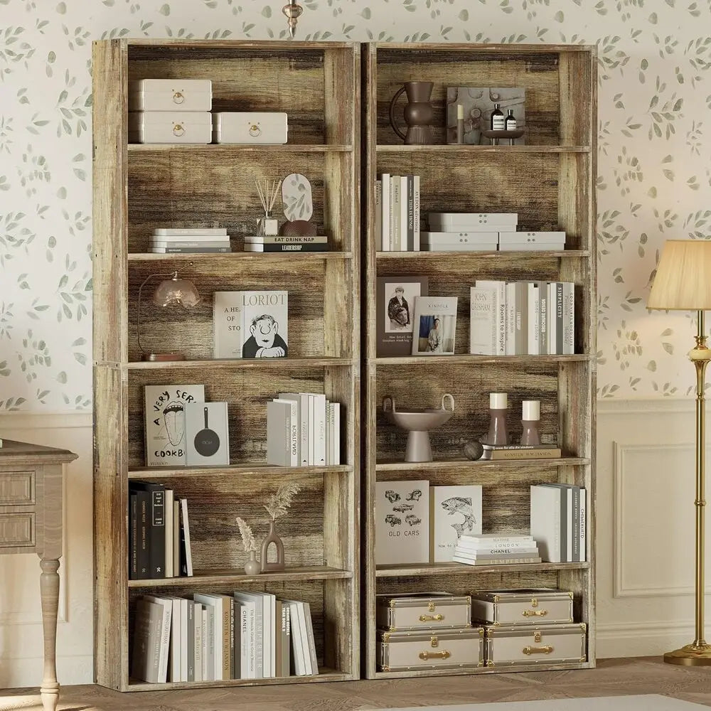 IRONCK Floor Standing Bookshelves Set of 2 Six Tiers Storage