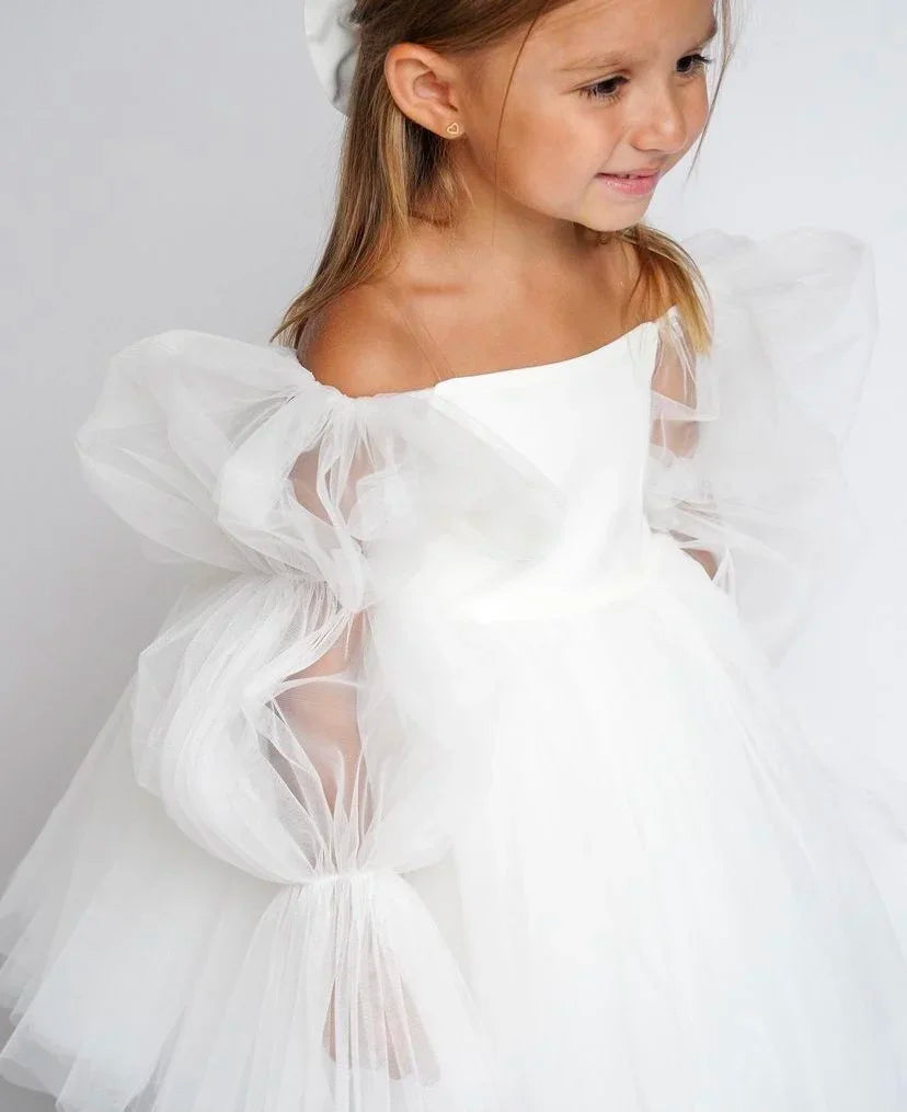 New Born Baby Girls Party Dress Toddler Girl Tulle Wedding Birthday Baptism Ceremony Gown Elegant Princess Dress Clothes
