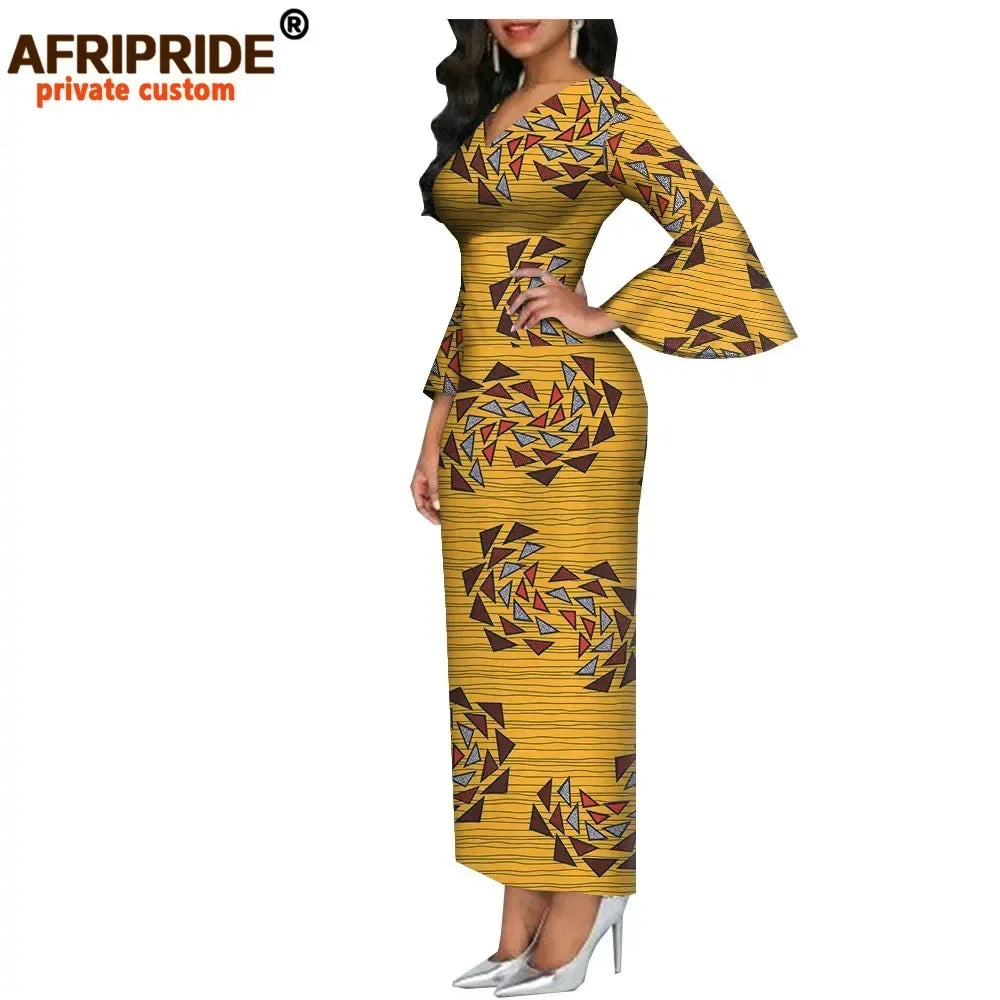 Women`s African Dresses Dashiki Outfits Print Bodycon Long Maxi Dress V Neck Flare Sleeve Party Wedding AFRIPRIDE A1925048
