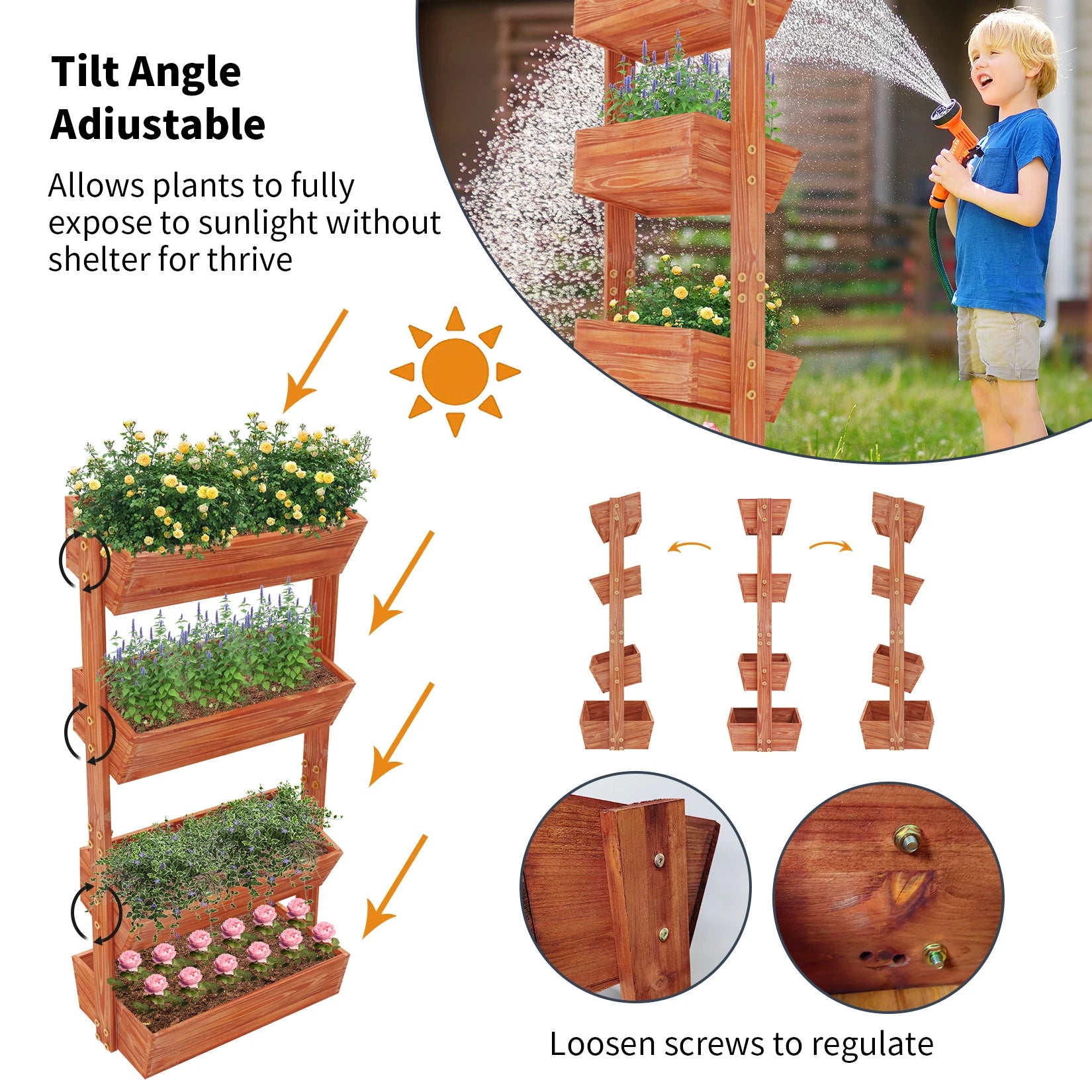 Finishing Vertical Garden Bed With Adjustable Shelf Planter Stand