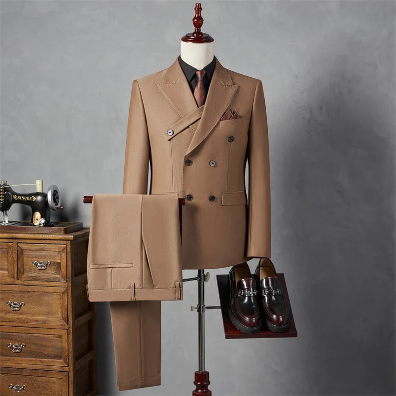 Classic Business Men's Suits Wedding Banquet Groomsman Slim Fit 2 Piece Suit Sets (Blazer+Pants) Formal Activities Male Costumes