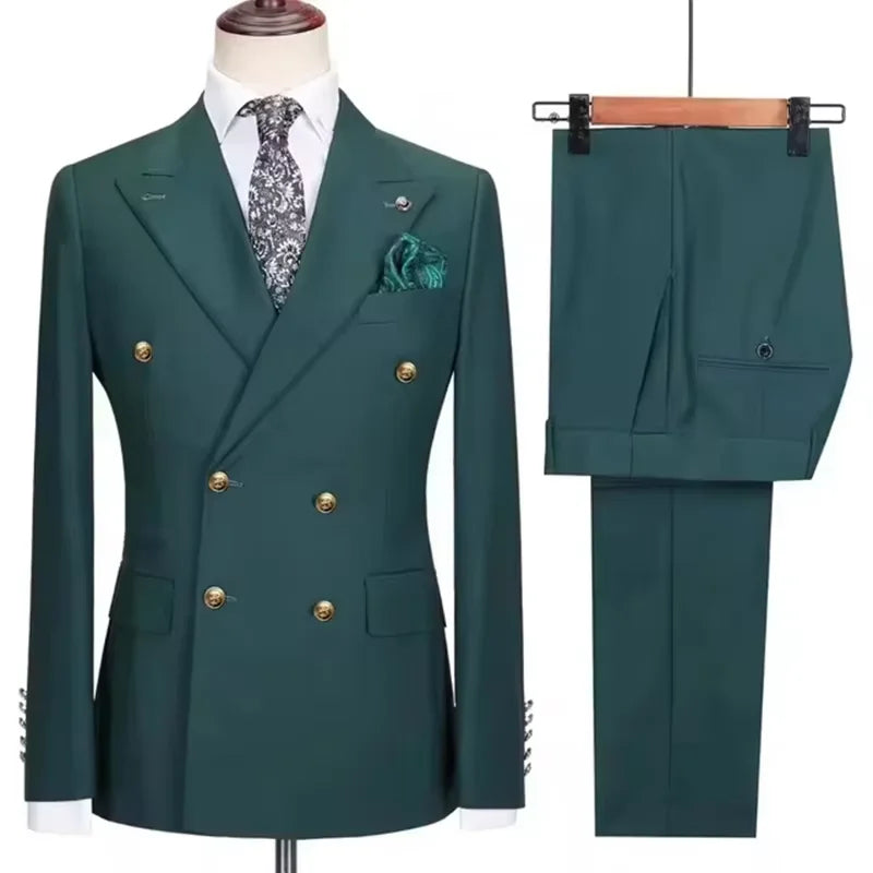 Xomoflag Men's Slim Fit Double Breasted Suit Jacket and Pants