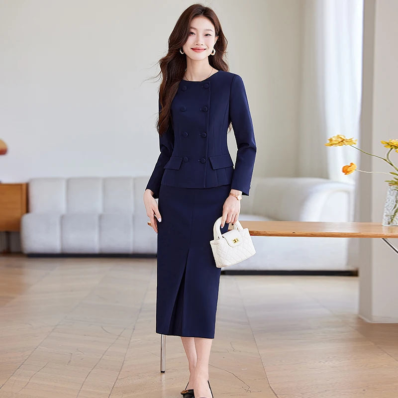 NAVIU Two-Piece Double Breasted Blazer Set for Women