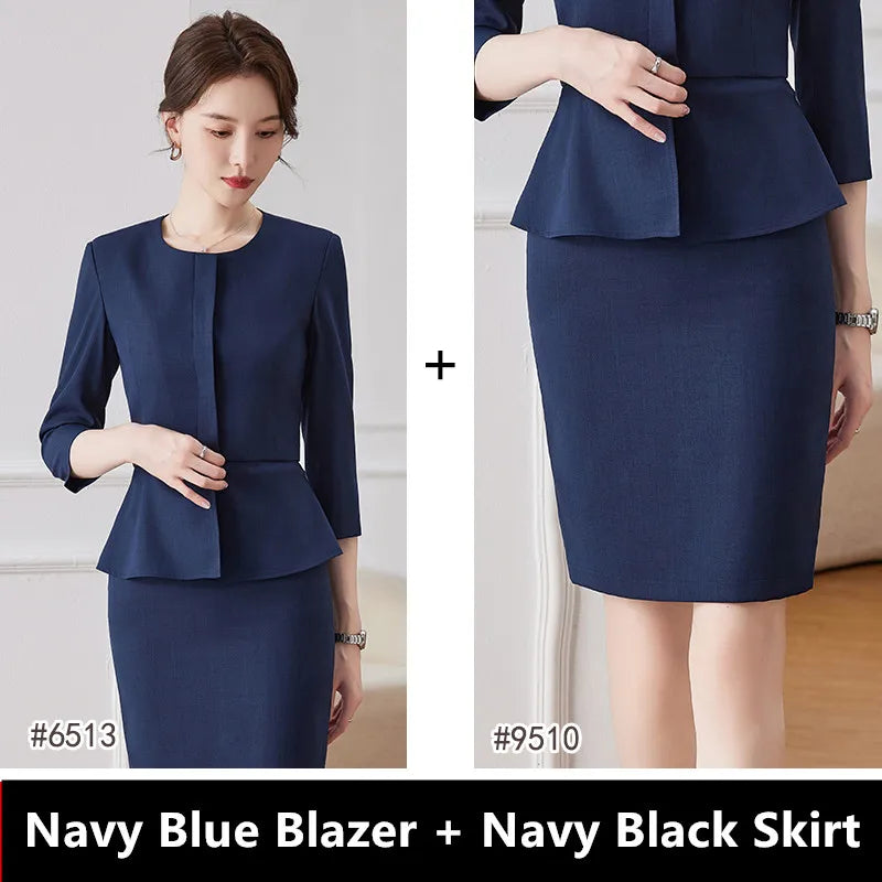 NAVIU Women Professional Business Suits Skirtsuits For Women Office Work Wear Blazer Female Elegant Career Interview Skirt Set
