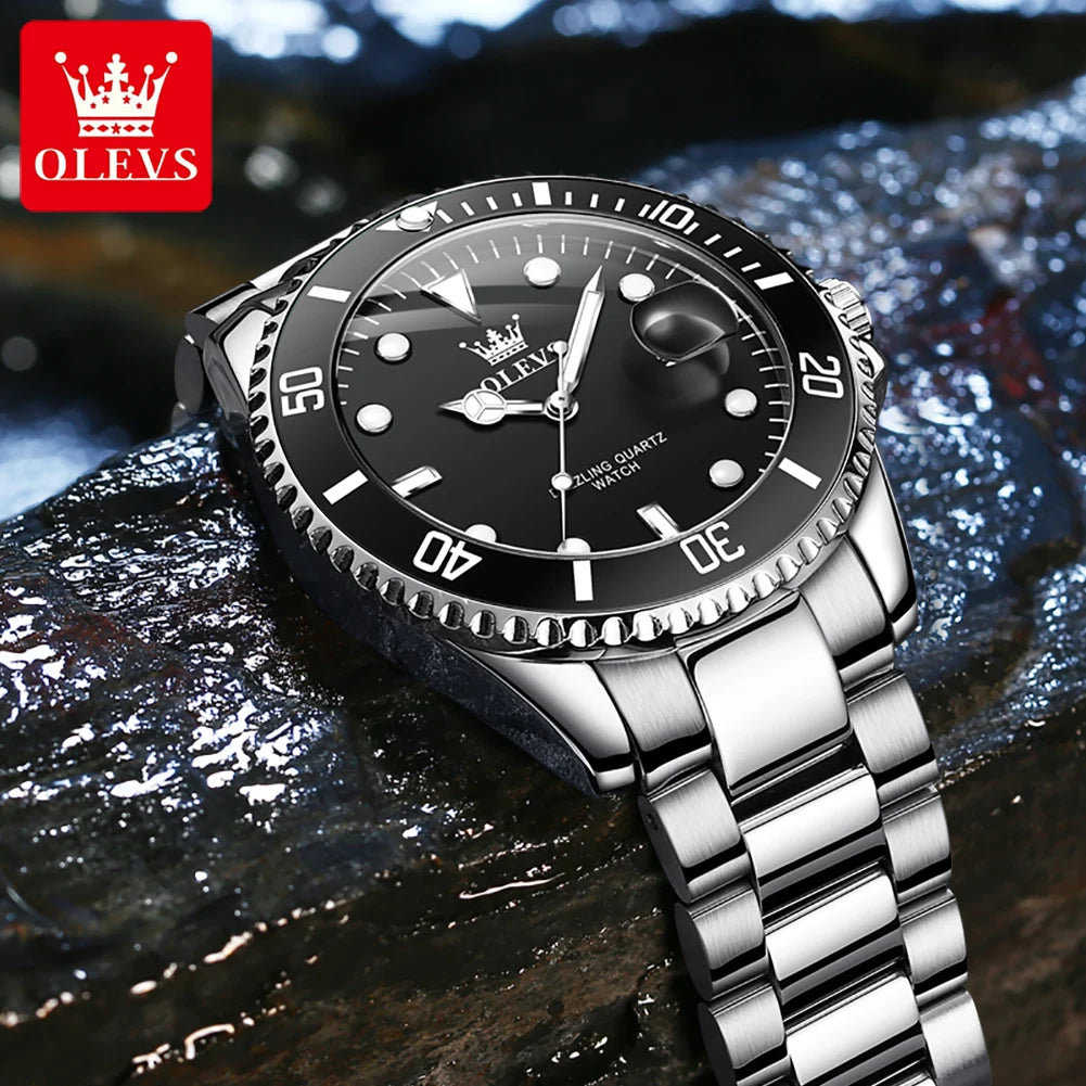 OLEVS 5885 Quartz Date Mens Watch Brushed Stainless Steel