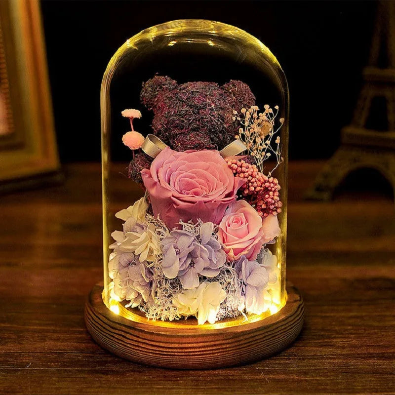 Eternal Flower Glass Cover Gift Box Lights Valentines Day