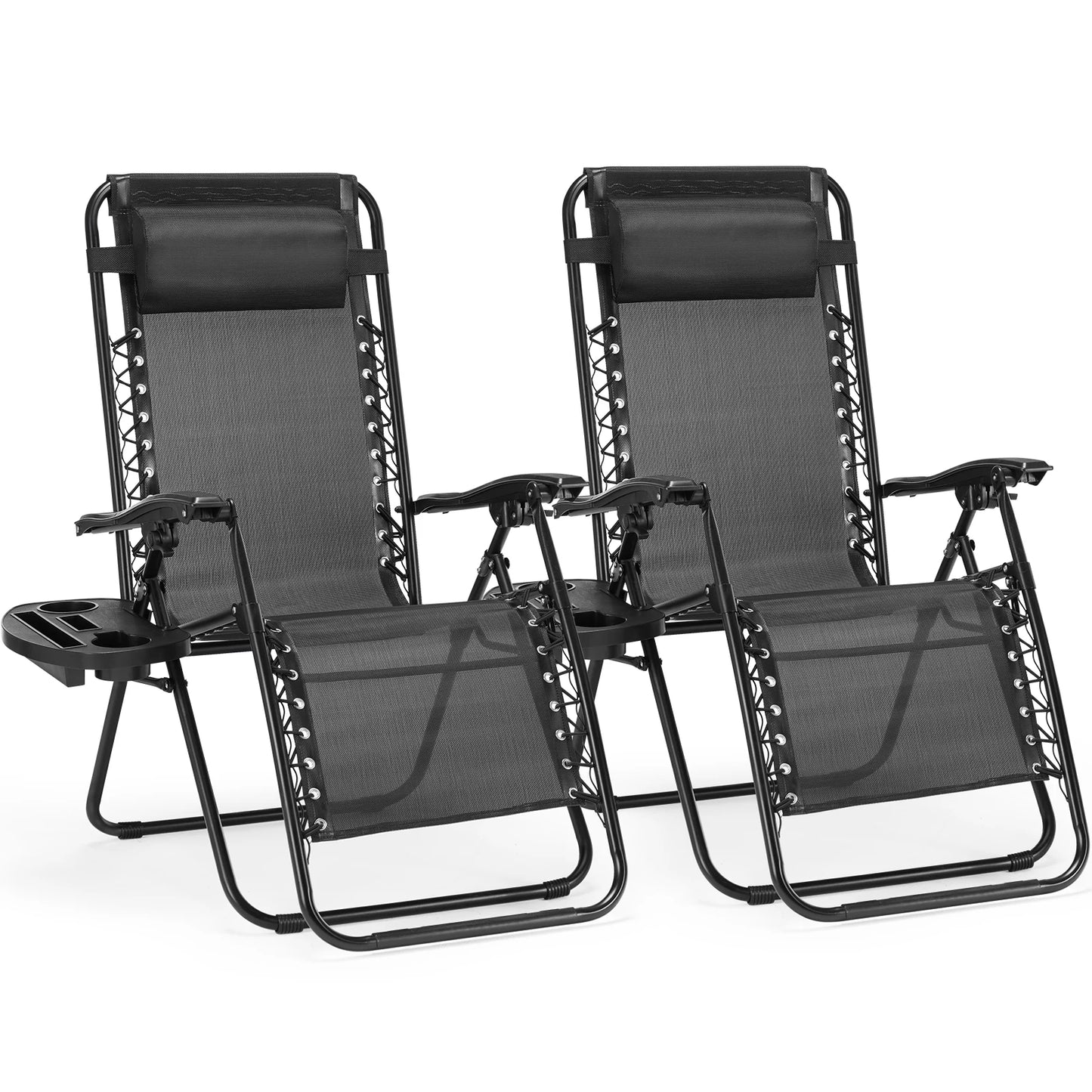 JHK Zero Gravity Portable Recliner Set With Cup Holders