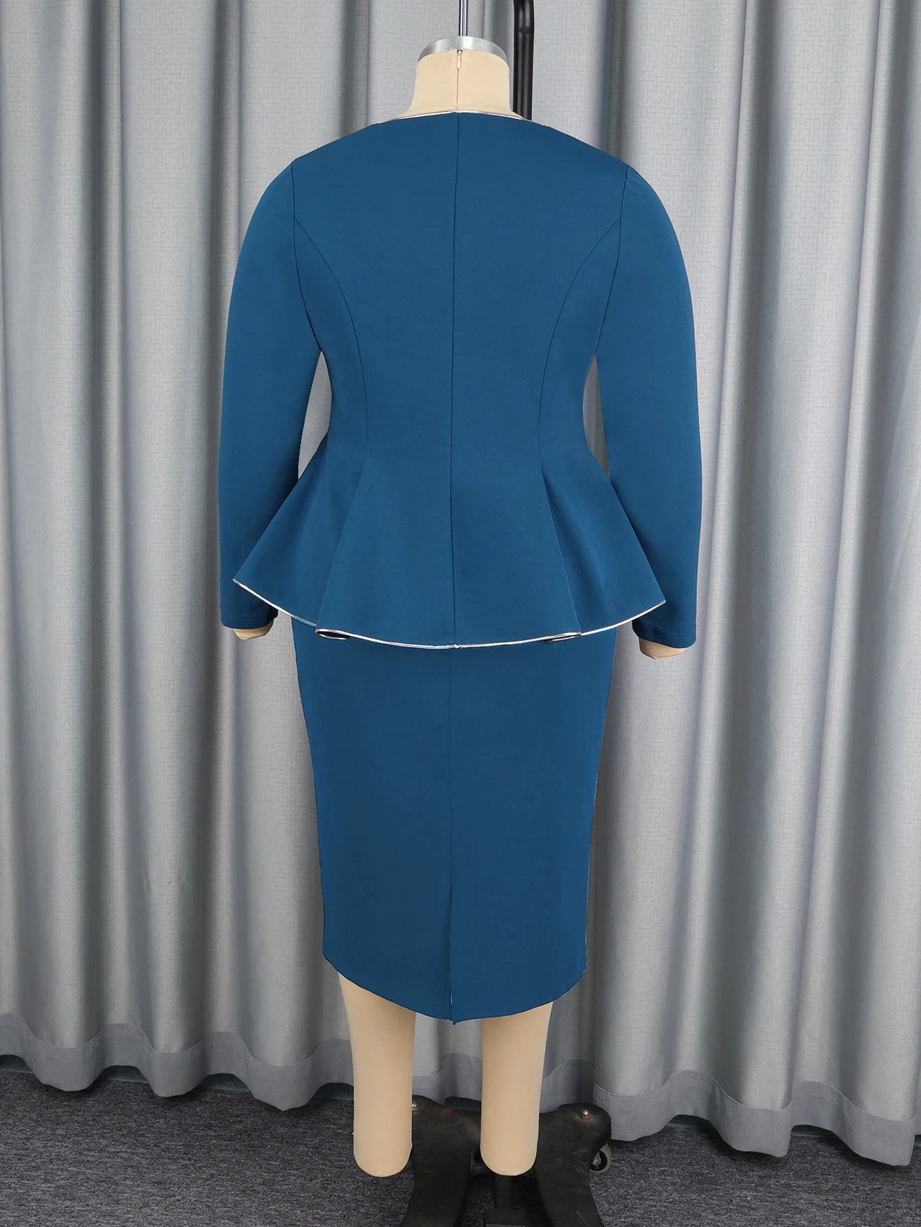 AOMEICN Elegant Purple Two Piece Peplum Skirt Set With White Trim