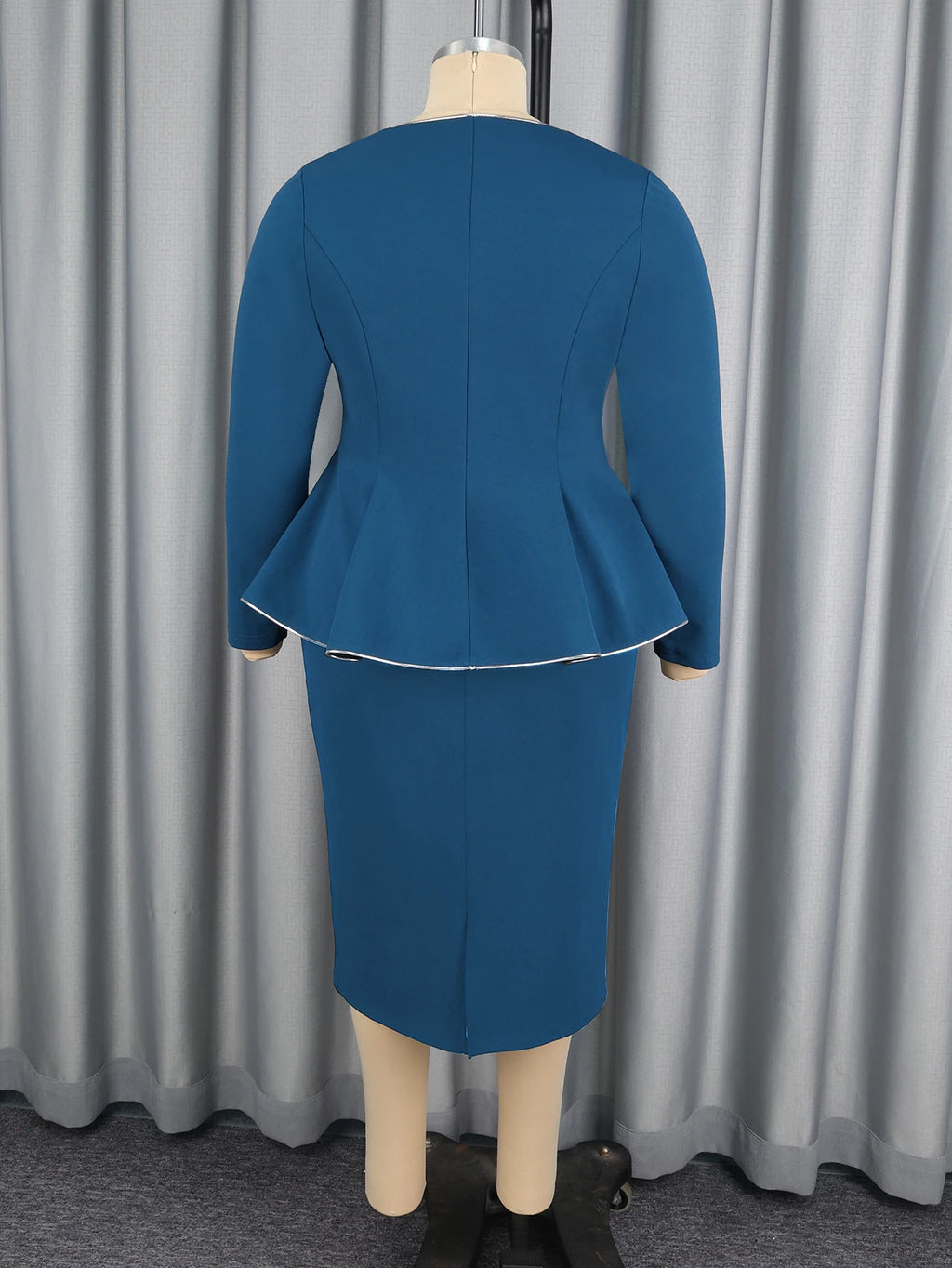 AOMEICN Two Piece Peplum Skirt Set With Trim