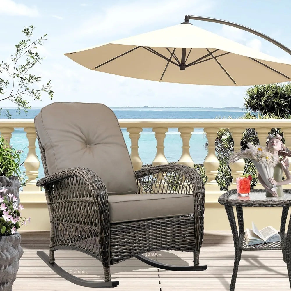 HUANZHUANG Outdoor Wicker Rocking Chair Set All Weather Resin Rattan