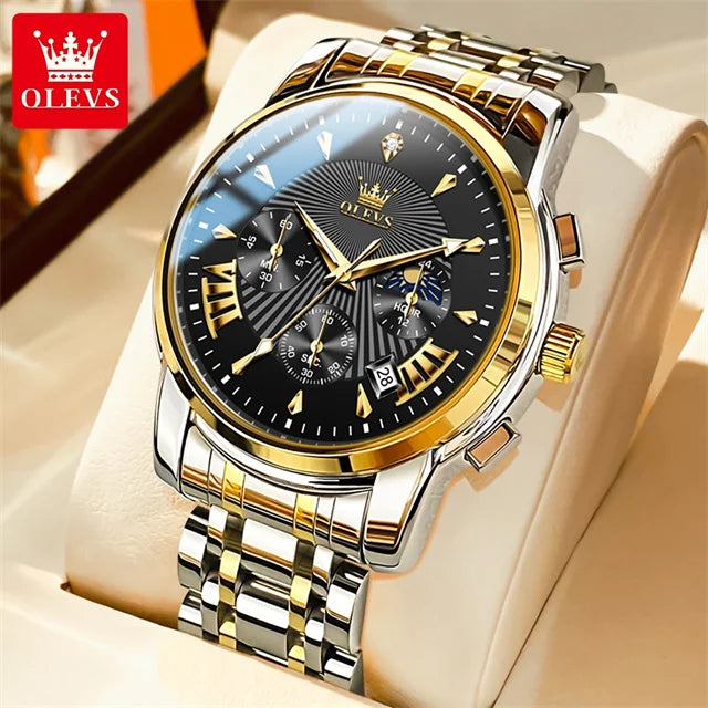OLEVS Luxury Chronograph Watch For Men Waterproof Moon Phase
