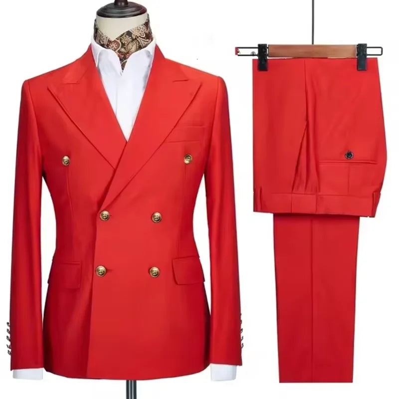 Xomoflag Men's Slim Fit Double Breasted Suit Jacket and Pants