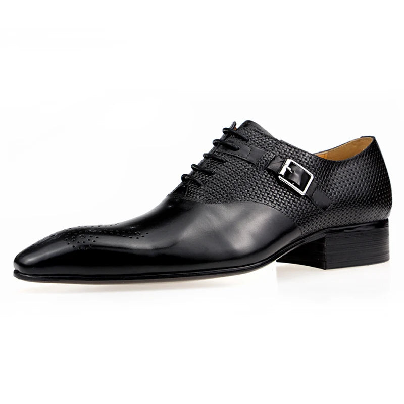 Exquisite Men Shoes Handmade Genuine Leather BlackBrown Lace-up Metal Buckle Fashion Elegant Casual Business Office Man Footwear