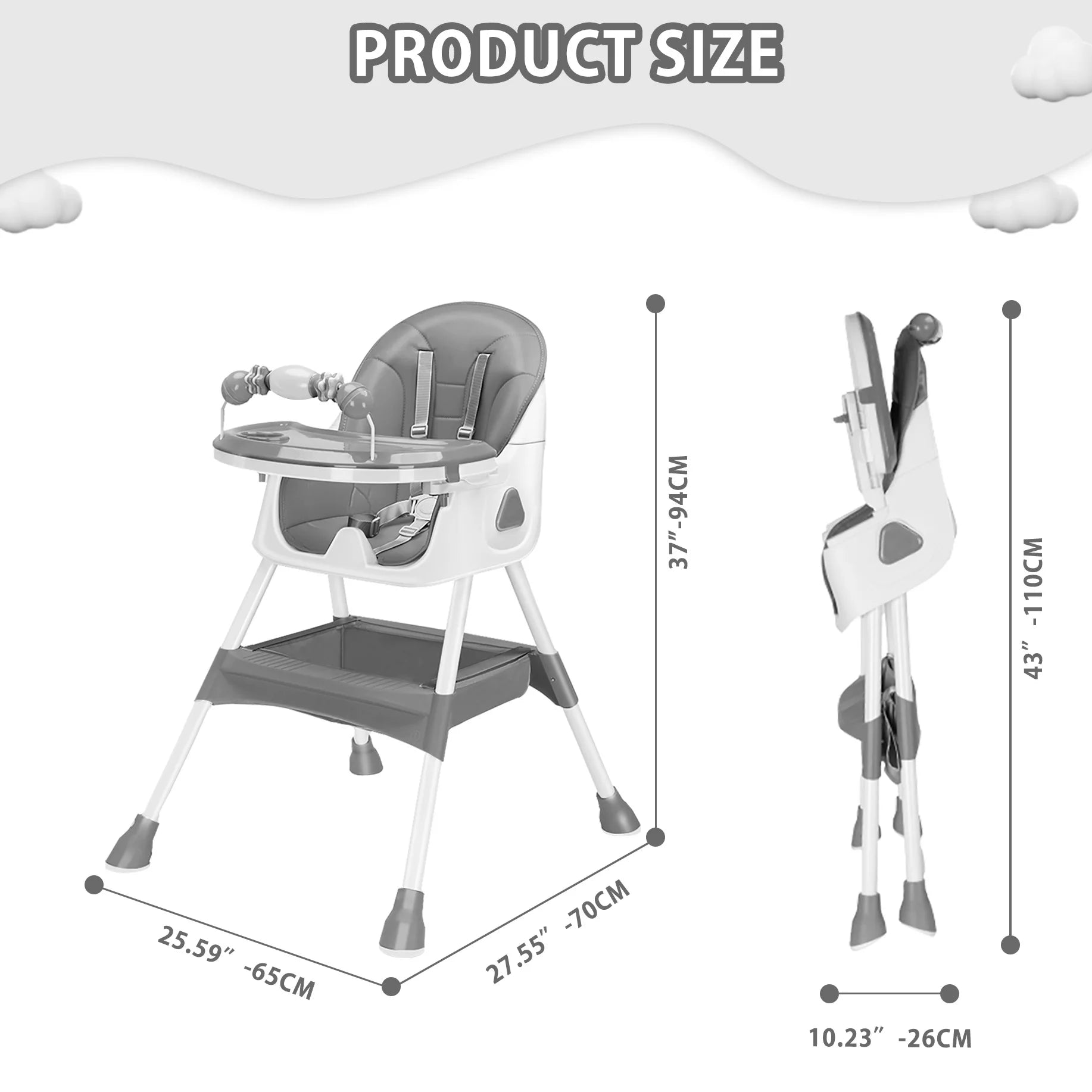 UBRAVOO Foldable Baby High Chair with Antislip Pad and ToyRack