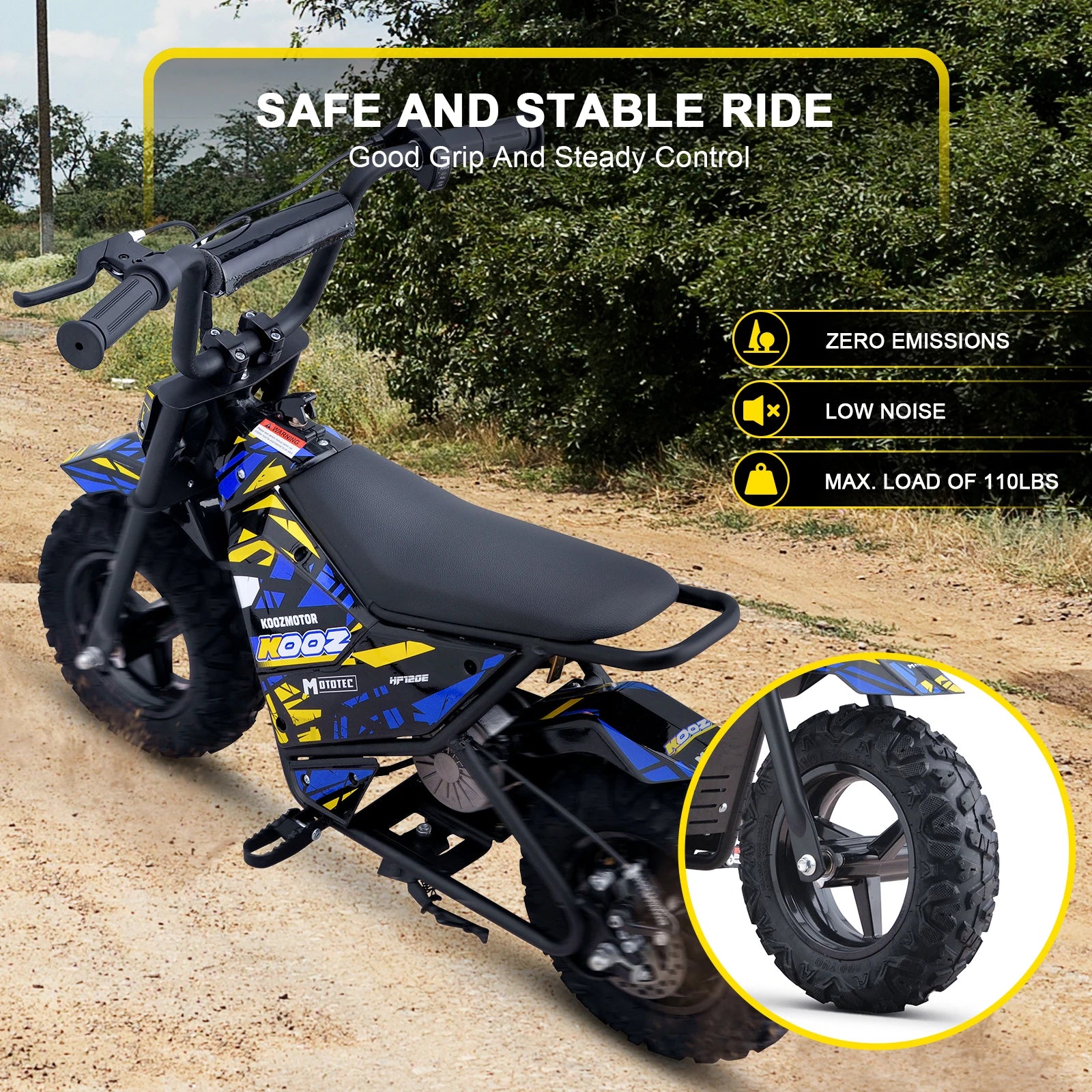 KOOZ HP120E 24V 250W Electric Motorcycle for Kids, Electric Dirt Bike Up to 10 MPH & 7.5 Miles Long-Range.