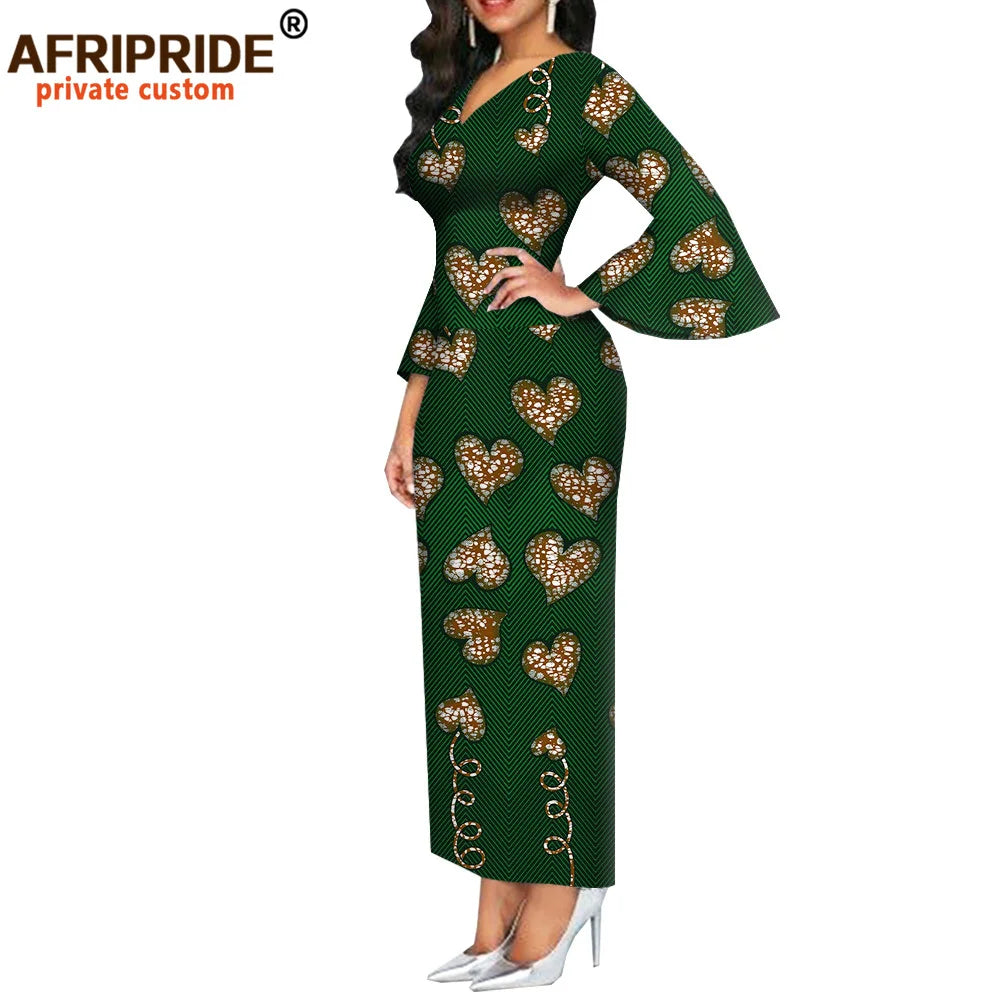 Women`s African Dresses Dashiki Outfits Print Bodycon Long Maxi Dress V Neck Flare Sleeve Party Wedding AFRIPRIDE A1925048
