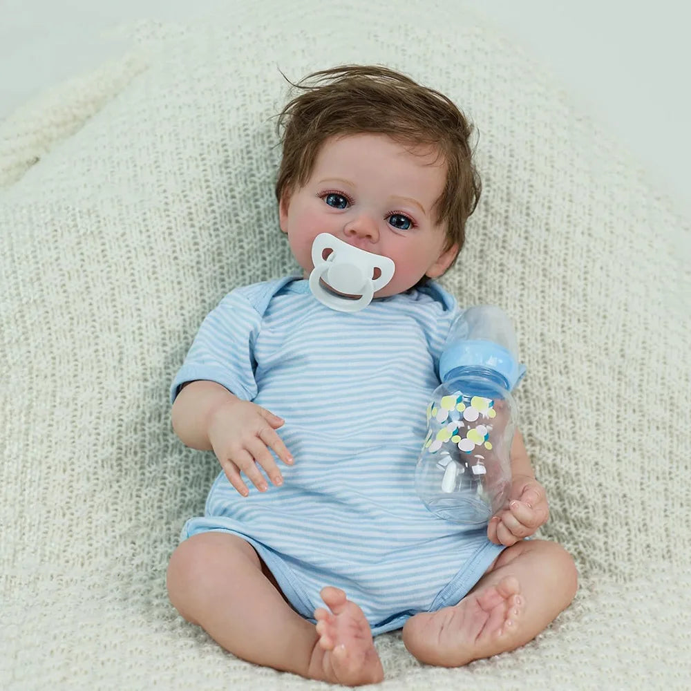 Lifelike Reborn Baby Doll Boy With Rooted Hair Silicone