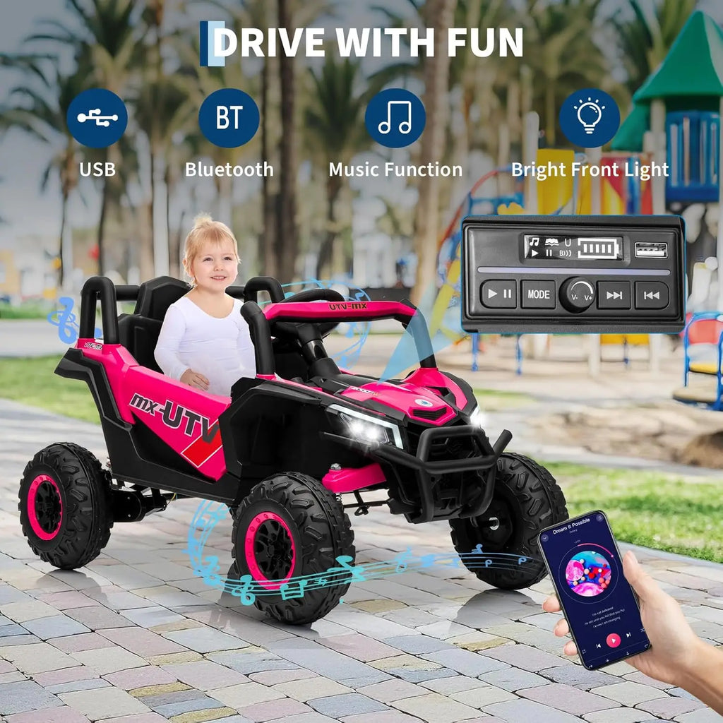 Bluetooth Music LED Lights Kids Ride On Car UTV Truck with Remote Control 4WD/2WD Switchable Electric Vehicle with Safety Belt