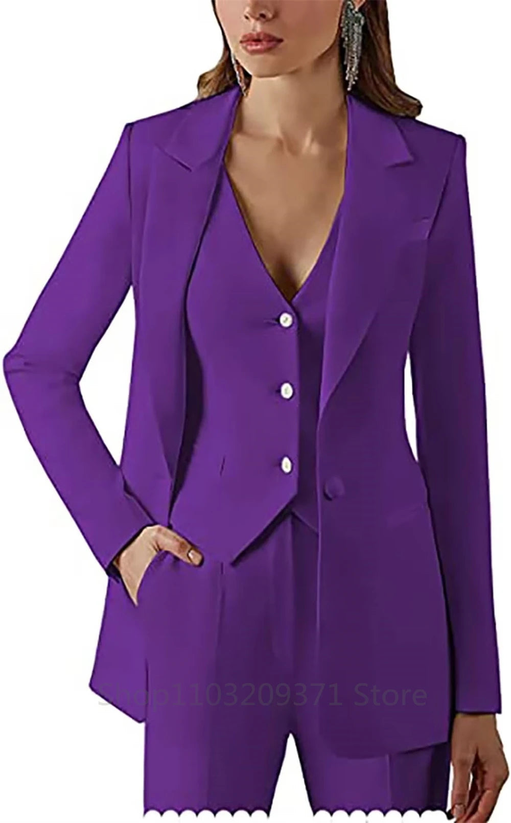 Women Suit Set Lapel Blazer Vest Pants Office Lady