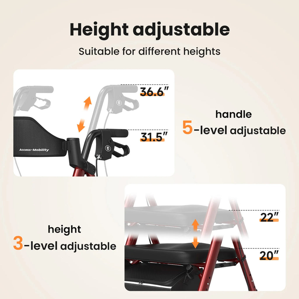 Maidesite Rollator Walker For Seniors With Foldable Seat