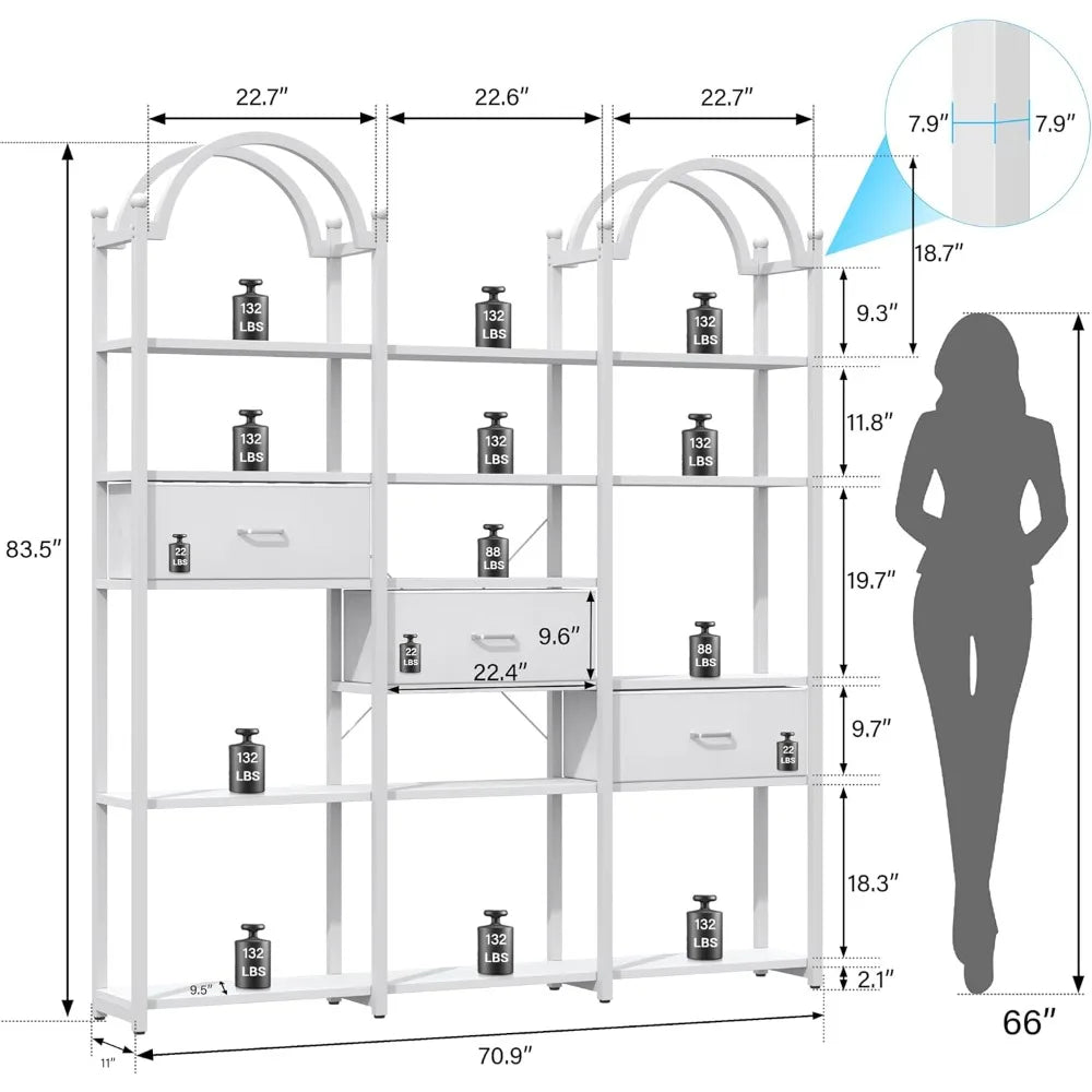 GUANGBAI Arched Bookshelf With Drawers And Storage Shelves