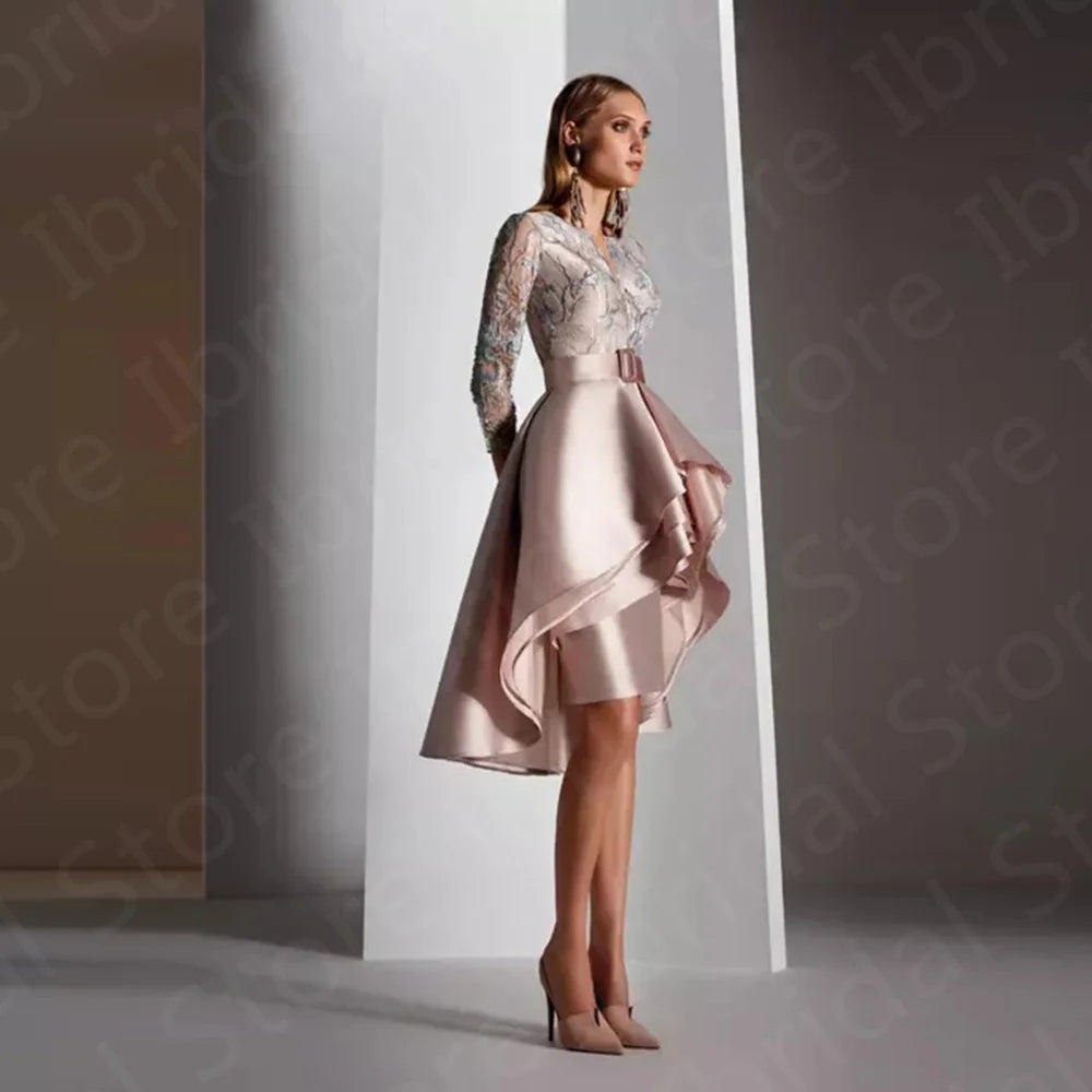 2023 New Arrival Pearl Pink Mother of the Bride Dress High Low Mother Dresses 3/4 Sleeves Lace Wedding Party Gowns Customized